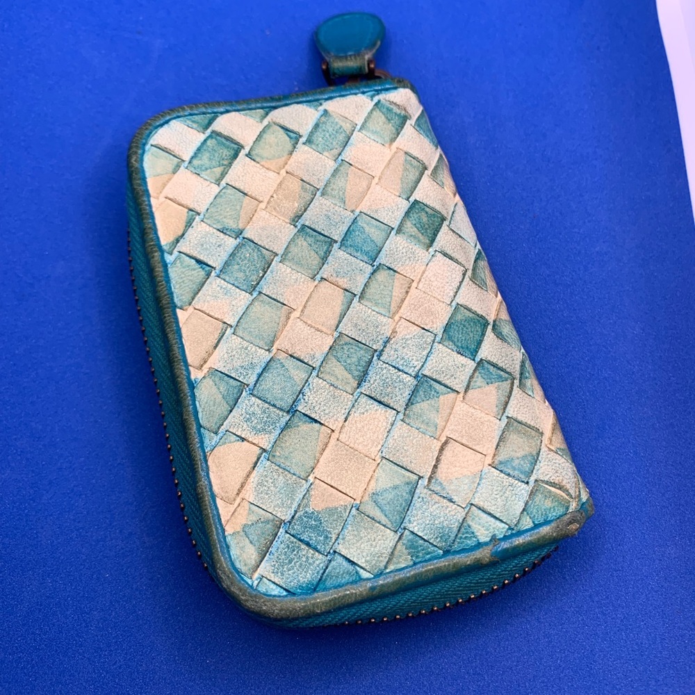 Bottega Veneta Intreciato blue & white zippered coin purse